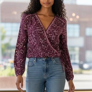 Max Studio Purple Floral Wrap Top